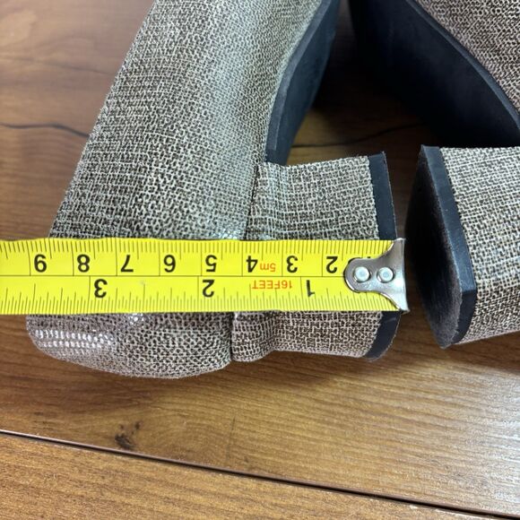 VTG Stuart Weitzman Pumps Sz 8 AA Extra Narrow Beige Gray Square Toe Chunky Heel - Picture 9 of 12